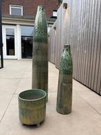 Luxe grote vazen set groen bruin glazuur, Ophalen, Aardewerk of Porselein, Zo goed als nieuw, 75 cm of meer