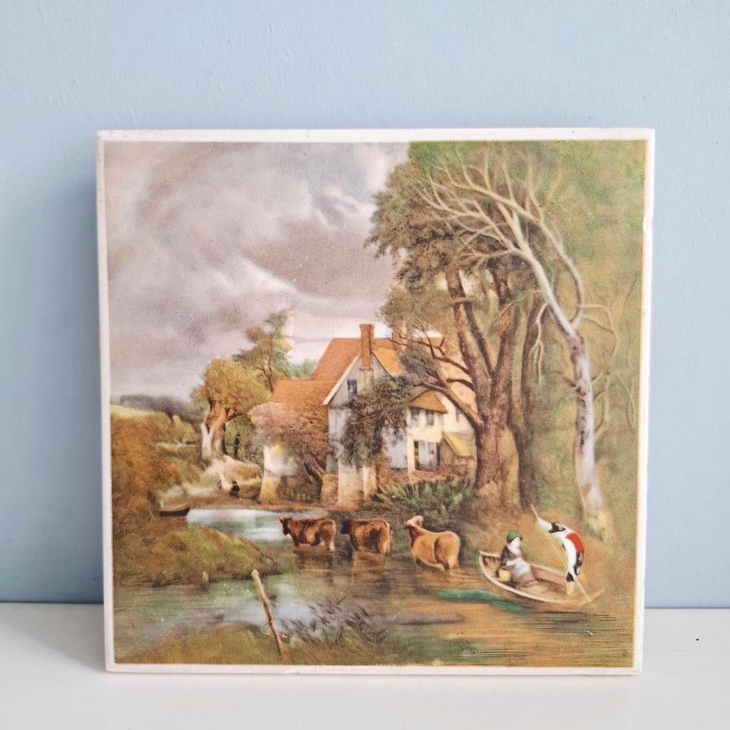 Vintage H&R Johnson tegel met landschap in kleur, Antiek en Kunst, Ophalen of Verzenden