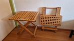 Set van 2 inklapbare houten bijzettafels, Huis en Inrichting, Tafels | Bijzettafels, Minder dan 55 cm, Gebruikt, Vierkant, Klassiek, Praktisch, Tuin