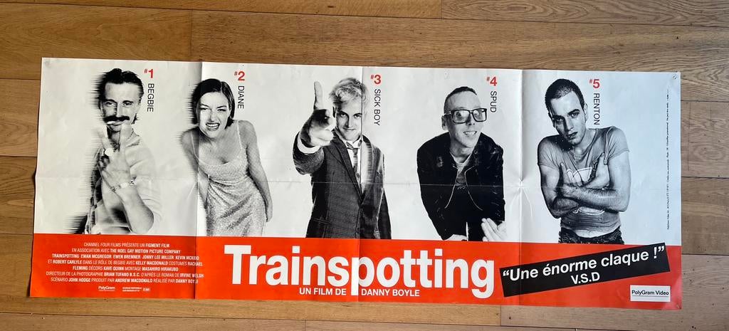 Trainspotting Mega Grote Franse Promo Poster 1996, Gebruikt, Deurposter of groter, Rechthoekig Liggend, Ophalen of Verzenden