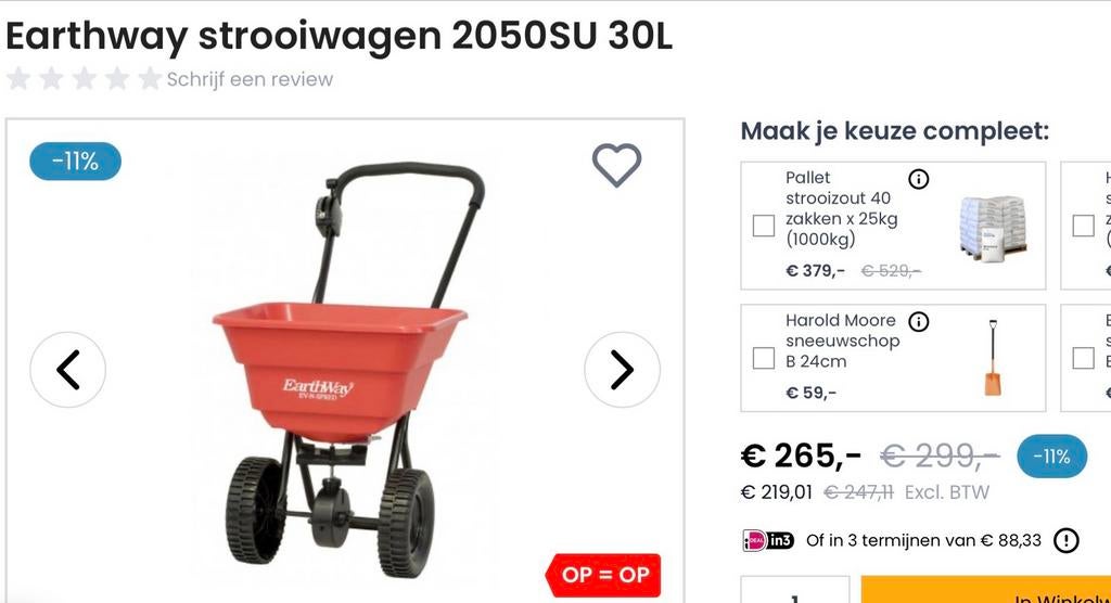 Nieuwe strooiwagen 30L - Overbodige voorraad - nieuw, Ophalen, Nieuw