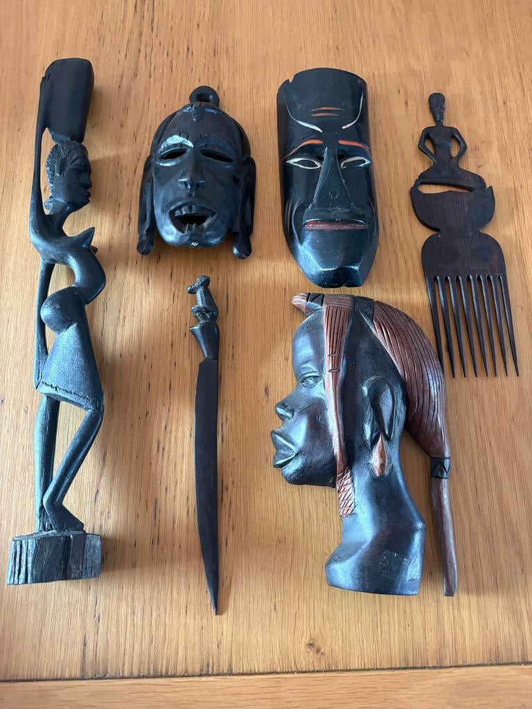 Diverse houten Afrikaanse beelden en maskers, Antiek en Kunst, Ophalen of Verzenden