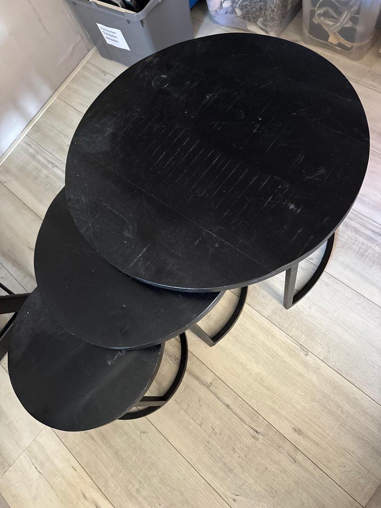 Set van 3 ronde salontafels, zwart, diverse maten, Ophalen, Overige materialen, Gebruikt, Rond