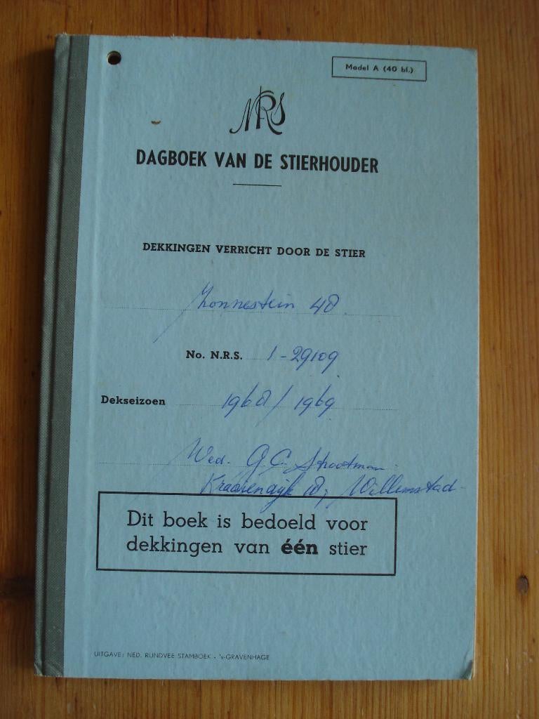 dagboek stierhouder rundvee stier 1968 1969, Ophalen, Gebruikt, Boerderijdier, Overige typen