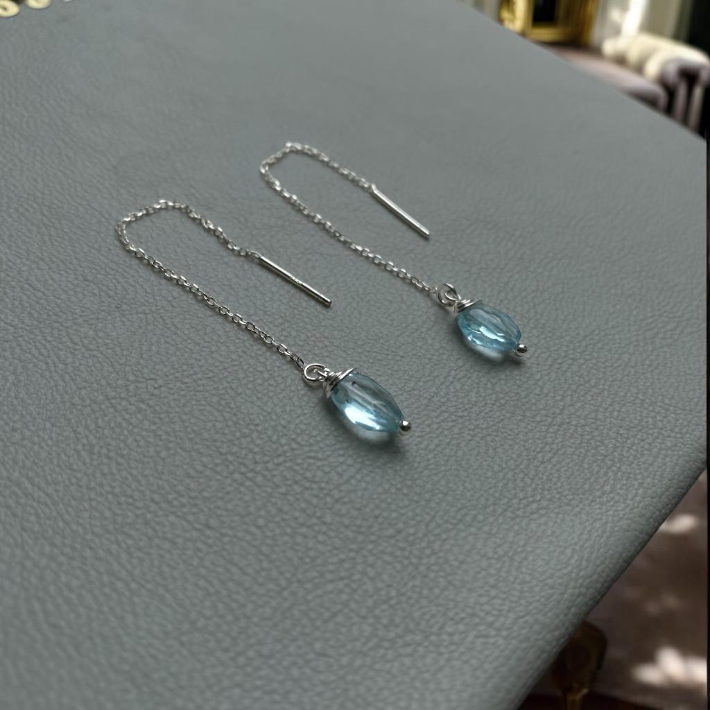 Oorbellen natuurlijke topaas edelsteen zilver 925, Hangers, Blauw, Nieuw, Ophalen of Verzenden