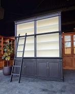 Hoge zwarte boekenkast | Bibliotheekkast met Ladder #2717