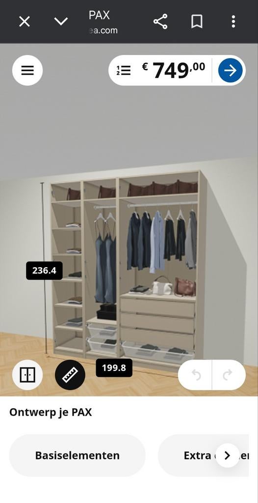 Pax kast ikea, Ophalen, 50 tot 75 cm, 200 cm of meer