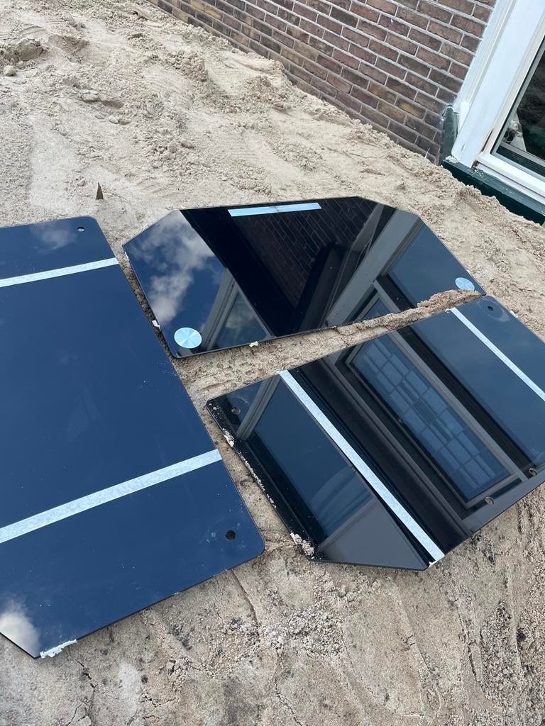 Zwart glazen bladen van salontafel - poten missen, Huis en Inrichting, Tafels | Salontafels, Ophalen, Gebruikt, Glas