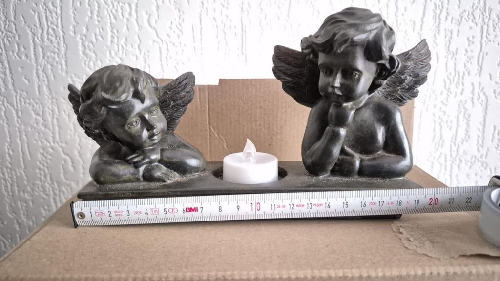 Engelen Kandelaar - Bronskleurig met Twee Engeltjes, Gebruikt, Ophalen of Verzenden, Bruin, Brons of Koper