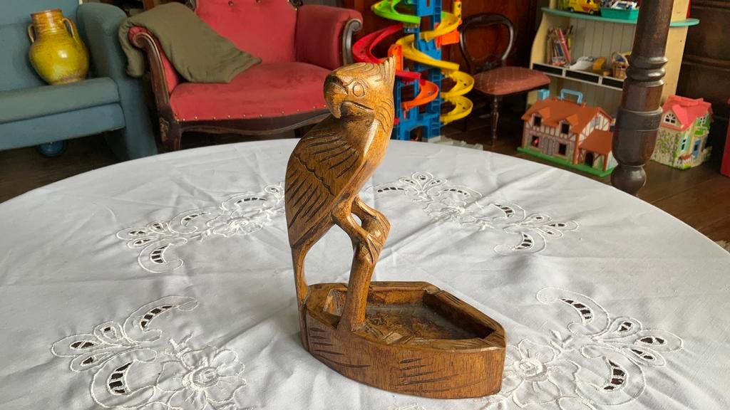 Houten vogel op bakje, Ophalen of Verzenden