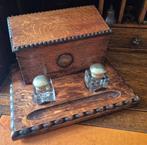 Antieke eikenhouten inktstel met inktpotten, Ophalen