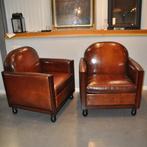 Set vintage bijzondere schapenleren fauteuils, Gebruikt, Ophalen of Verzenden, 50 tot 75 cm, Leer