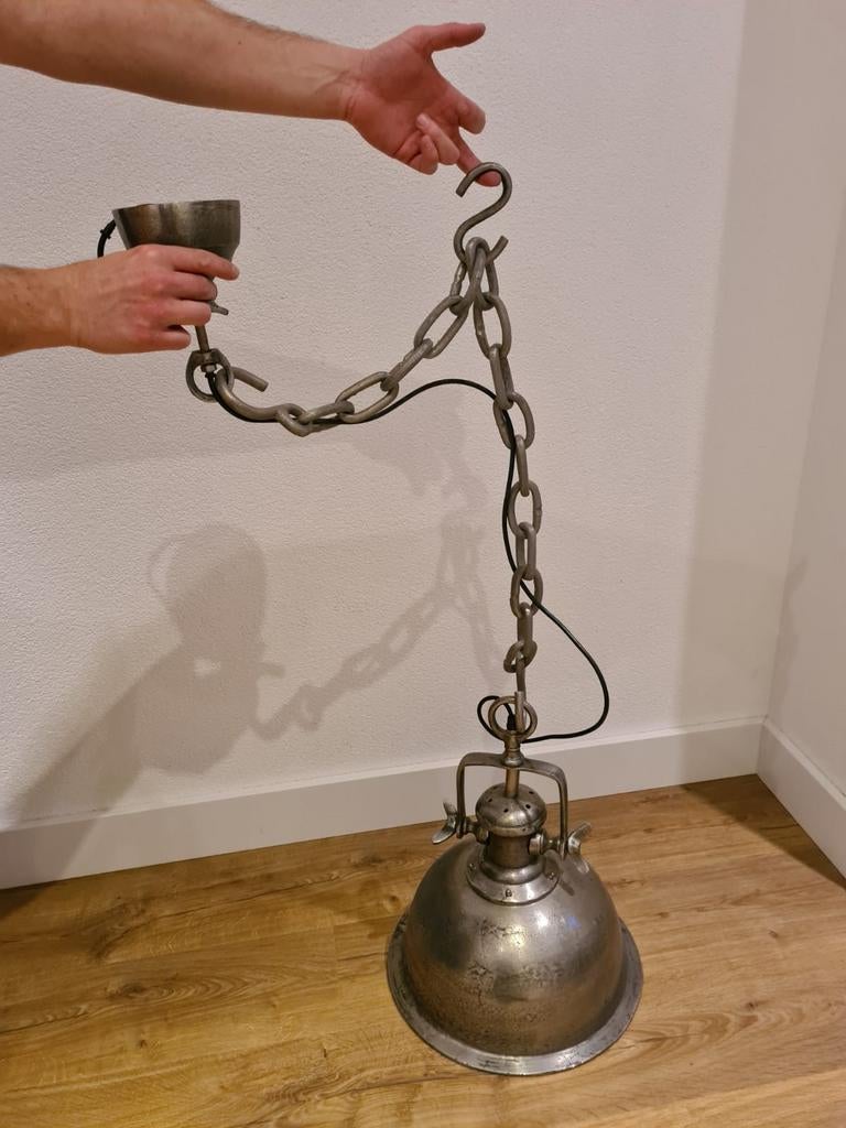 Set van 2 stalen lampen: eettafel en salontafel, Huis en Inrichting, Lampen | Hanglampen, Ophalen, Zo goed als nieuw, Metaal, 75 cm of meer