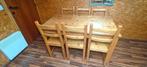Massief grenen eettafel met 6 stoelen, Ophalen, Gebruikt, 100 tot 150 cm, 50 tot 100 cm