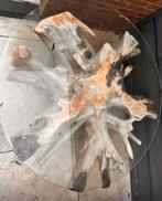 Exclusieve Boomstam tafel, Gebruikt, Rond, Ophalen of Verzenden, Glas