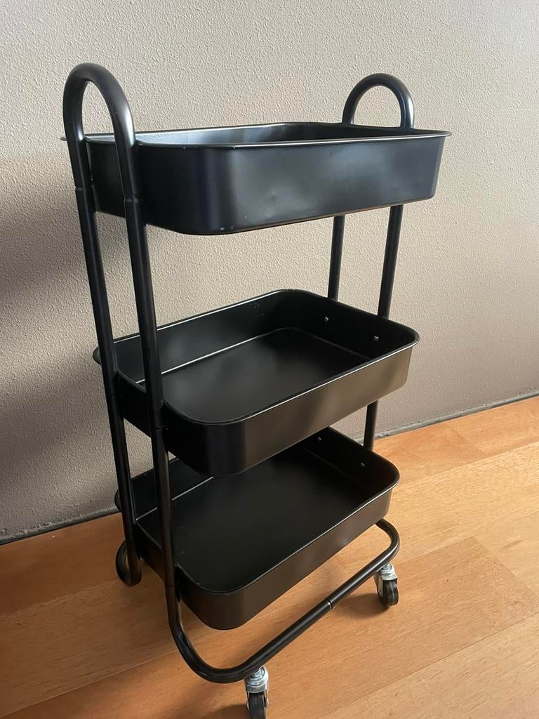 Zwart metalen trolley, Huis en Inrichting, Kasten | Overige, Ophalen, Zo goed als nieuw
