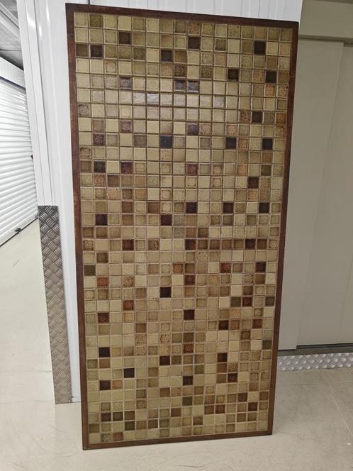Massief tafelblad van hout en tegeltjes - jaren '70, Huis en Inrichting, Tafels | Eettafels, Gebruikt, 100 tot 150 cm, 200 cm of meer