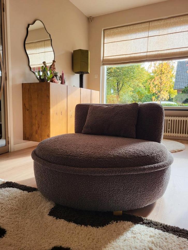 Ronde fauteuil bouclé stof antraciet, Huis en Inrichting, Fauteuils, Zo goed als nieuw, Stof, 75 tot 100 cm, 75 tot 100 cm, Ophalen