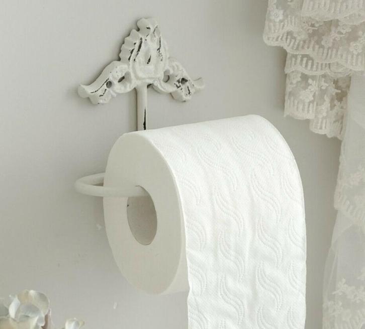 Toiletpapierhouder / WC-Rolhouder w. decor-White Landelijk, Huis en Inrichting, Badkamer | Badtextiel en Accessoires, Nieuw, Overige typen