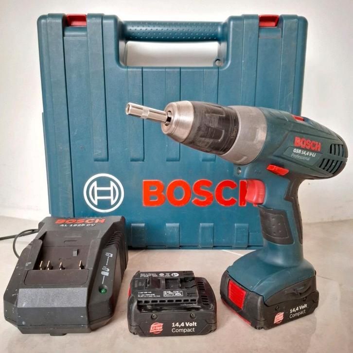 Professionele Bosch GSR14,4 V accuboormachine, complete set, Doe-het-zelf en Verbouw, Gereedschap | Boormachines, Gebruikt, Boor- en Schroefmachine