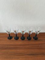 Set van 5 Luminarc vintage wijnglazen zwarte voet swirl, Ophalen of Verzenden, Zo goed als nieuw, Overige typen