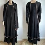 Abaya kaftan jurk vest zwart beige jas jasje S M kimono top, Onder de knie, Zo goed als nieuw, Maat 36 (S), Zwart