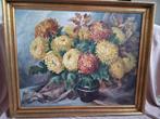 Groot schilderij in olieverf met bloemen in vaas., Antiek en Kunst, Ophalen
