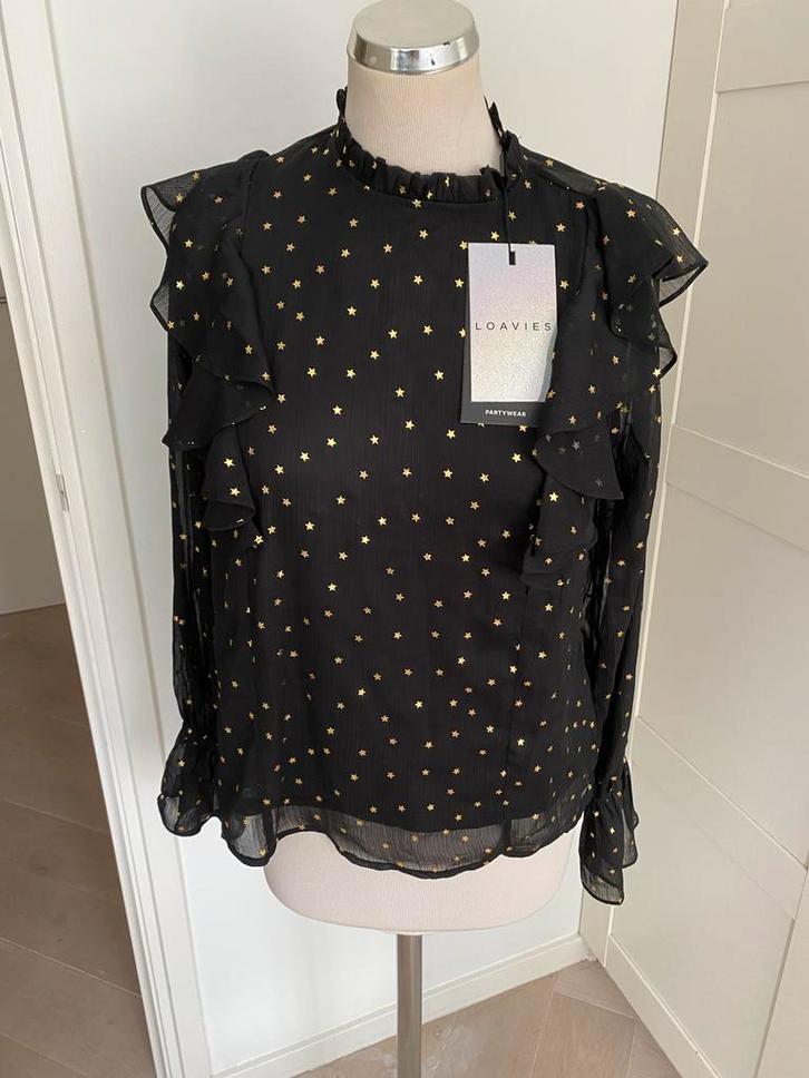 Loavies Blouse Zwart met Gouden Sterren, Kleding | Dames, Blouses en Tunieken, Zo goed als nieuw, Maat 36 (S), Zwart, Ophalen of Verzenden