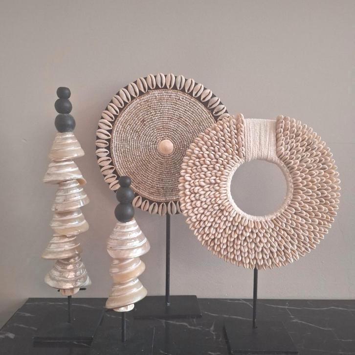 Mooie set beige crème zwart schelpen ornamenten japandi chic, Huis en Inrichting, Woonaccessoires | Kransen, Nieuw, Ophalen of Verzenden