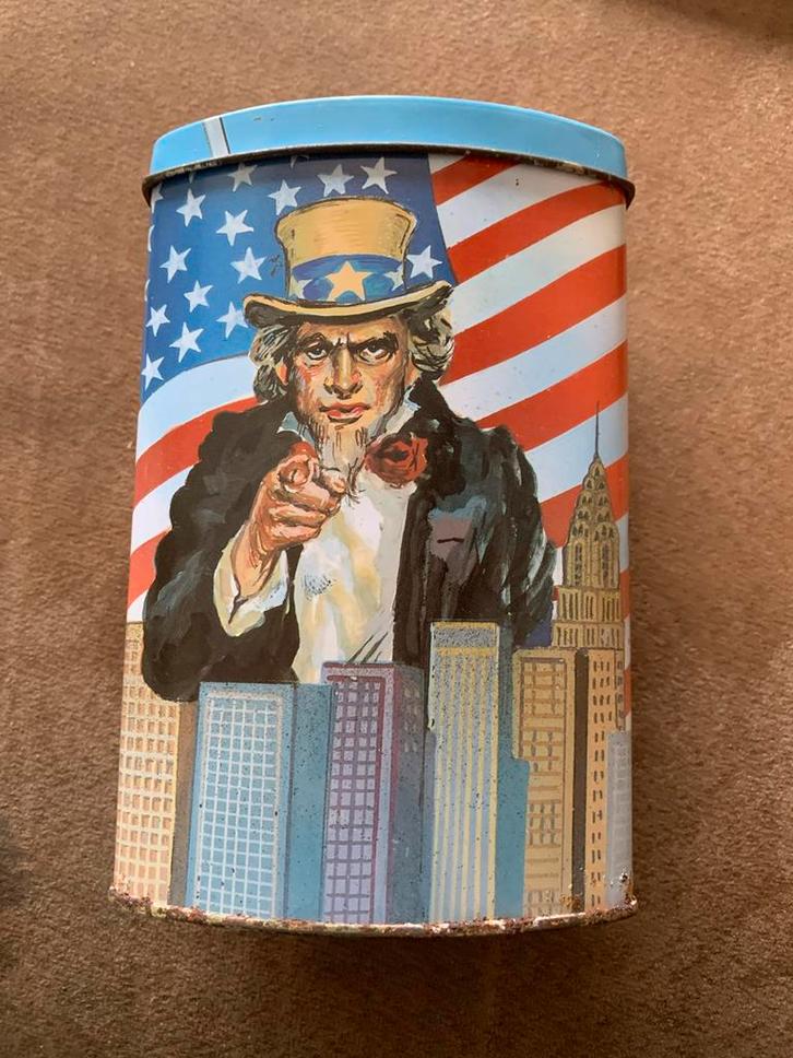 Vintage Sam blik - Amerika thema, Verzamelen, Blikken, Gebruikt, Overige, Overige merken, Ophalen of Verzenden