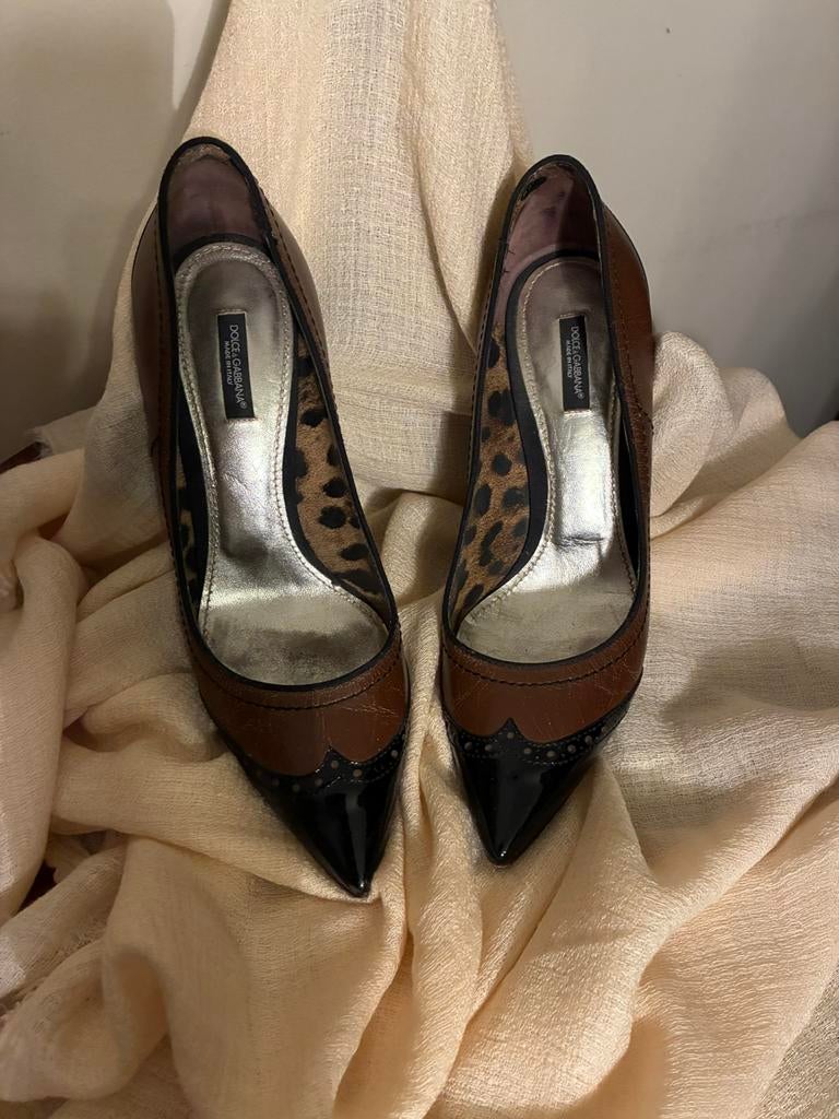 DOLCE & GABBANA PUMPS  LEDER COGNAC/BLACK 39,5, Pumps, Overige kleuren, Verzenden, Zo goed als nieuw