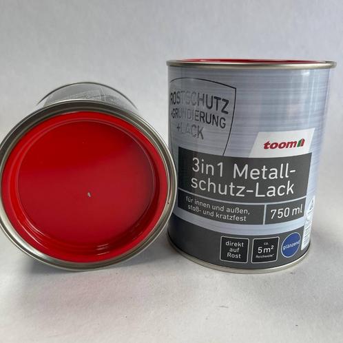 Toom 3 in 1 Metaal Verf Lak Glans Signaal Rood 750ml, Doe-het-zelf en Verbouw, Verf, Beits en Lak, Nieuw, Verf, Minder dan 5 liter