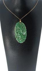 Jade bloem 14k gouden vintage ketting hanger dames retro