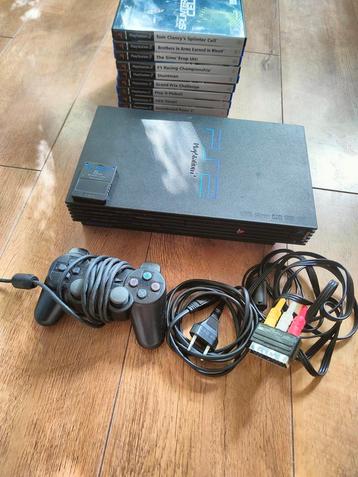 PS2 PlayStation 2 + controller + kabels + 10 games + memory beschikbaar voor biedingen