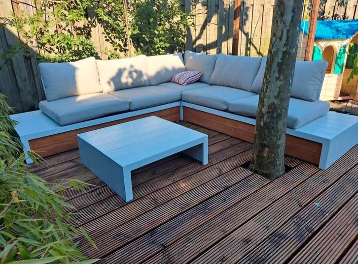 Central Park Loungset Cassis hoekbank Praxis ZGAN wit hout, Tuin en Terras, Tuinsets en Loungesets, Zo goed als nieuw, Loungeset