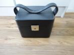 Vintage beauty case of make-up doos, zwart kunst leer, Zwart, Met spiegeltje(s), Ophalen of Verzenden, Zo goed als nieuw