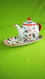Charming Botanical Teapot | Matching Tray | Red and White, Overige materialen, Verzenden, Overige typen, Zo goed als nieuw