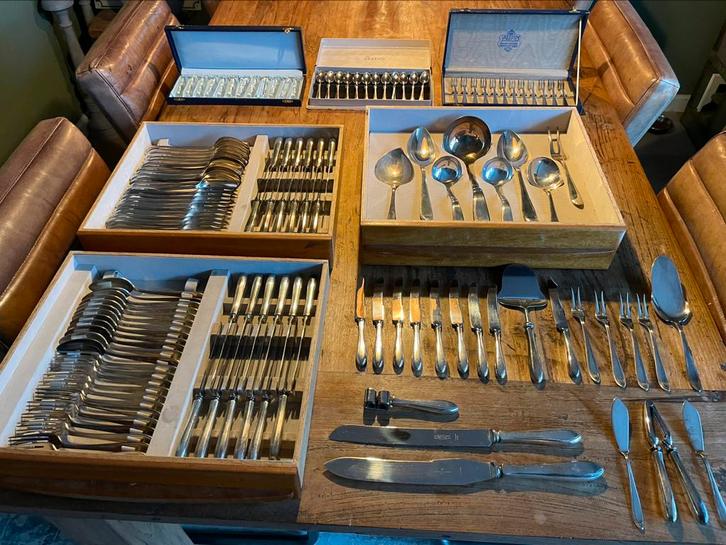 Verzilverd bestek Keltum P2 Puntfilet 12 pers. 138 delig, Antiek en Kunst, Antiek | Bestek, Ophalen of Verzenden