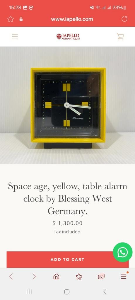 Blessing Wekker Space Age t.w.v $1300 10x9x7cm klok, Antiek en Kunst, Antiek | Klokken, Ophalen of Verzenden