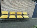 4 Gele Ribstof Stoelen met Chrome Buisframe, Huis en Inrichting, Stoelen, Gebruikt, Overige kleuren, Vier, Ophalen