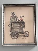 Een prent van  man met draaiorgel,gesigneerd met Anton Pieck, Ophalen of Verzenden