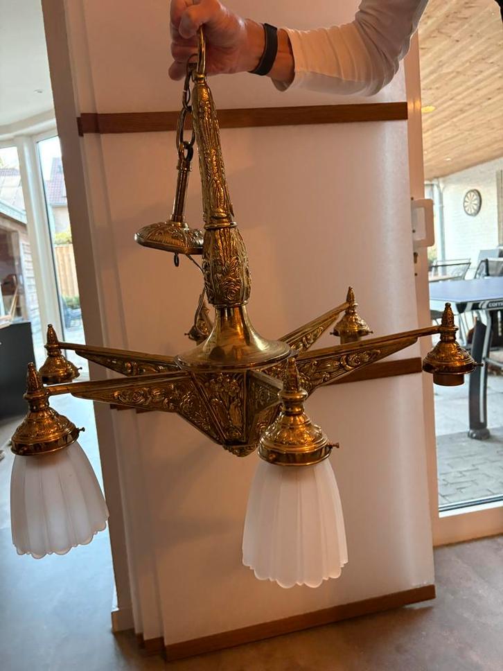 Klassieke Messing Kroonluchter / Hanglamp, Huis en Inrichting, Lampen | Kroonluchters, Gebruikt, Ophalen