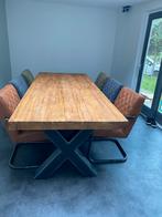 Robuuste Teakhouten Eettafel met Metalen Onderstel, Ophalen, 100 tot 150 cm, Teakhout, 200 cm of meer