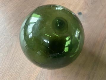 Oude Antiek Vintage Glazen Drijver Fishing Float Groen beschikbaar voor biedingen