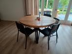 Eettafel mangohout met stalen onderstel 130 cm, Huis en Inrichting, Tafels | Eettafels, Ophalen, Gebruikt, Vijf personen of meer