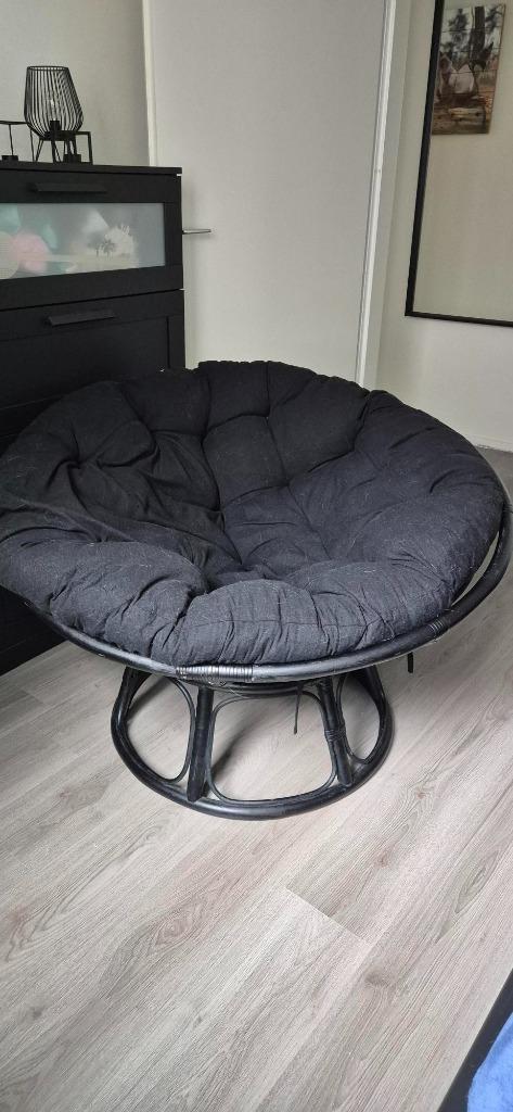 Loungestoel Papasan zwart rotan, Huis en Inrichting, Fauteuils, Zo goed als nieuw, Riet of Rotan, Stof, 100 tot 125 cm, 100 tot 125 cm
