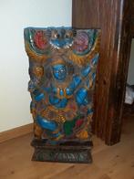 Uniek houten wandpaneel, tempelbeeld uit India, Ophalen of Verzenden