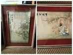 Ingelijst chinees borduurwerk zijde landschap paradijsvogels, Antiek en Kunst, Ophalen of Verzenden