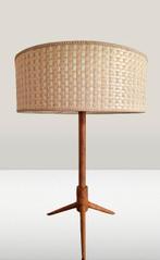 Prachtige vintage teakhouten tafellamp tripod design deens, Ophalen of Verzenden, Zo goed als nieuw, Stof, Minder dan 50 cm