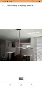 Plafondlamp, hanglamp met 2 lichtpunten en dubbele kappen. V, Huis en Inrichting, Gebruikt, Metaal, Steen, Hout, Ophalen
